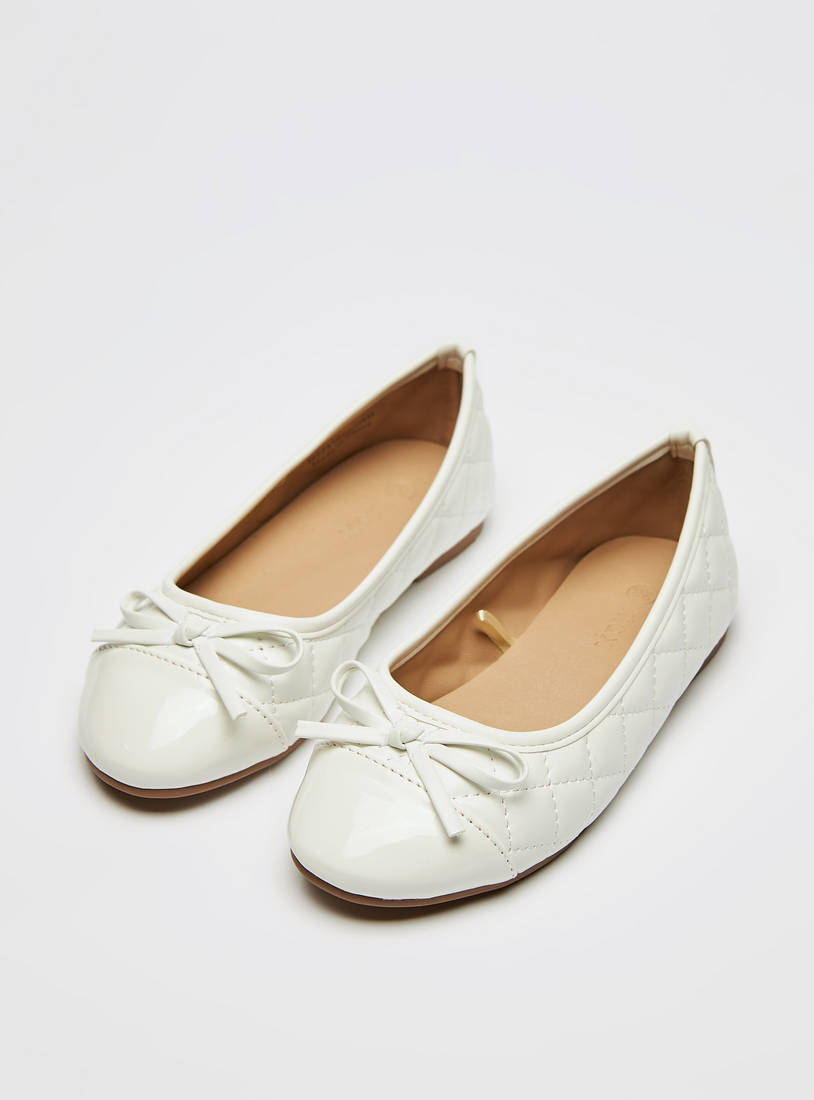 Textured Slip-On Ballerina Shoes with Bow Accent-Casual Shoes-image-1
