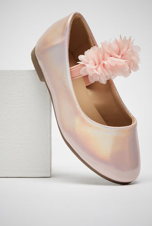 حذاء باليرينا بمقدمة مستديرة وحزام مطاطي وتزيينات أزهار-mxkids-babygirlzerototwoyrs-shoes-ballerinas-0