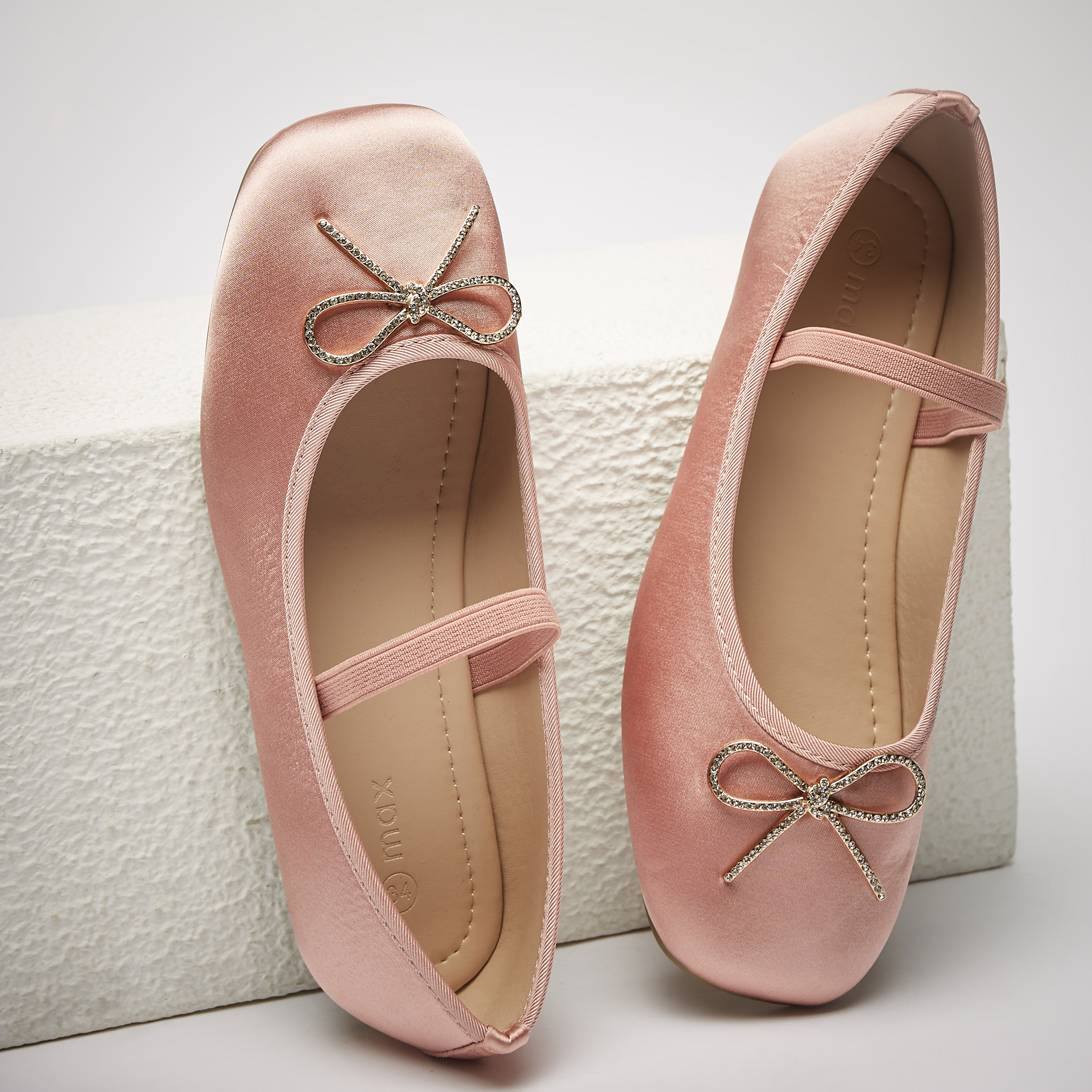 Shop Bow Embellished Slip On Ballerina Shoes with Elastic Strap