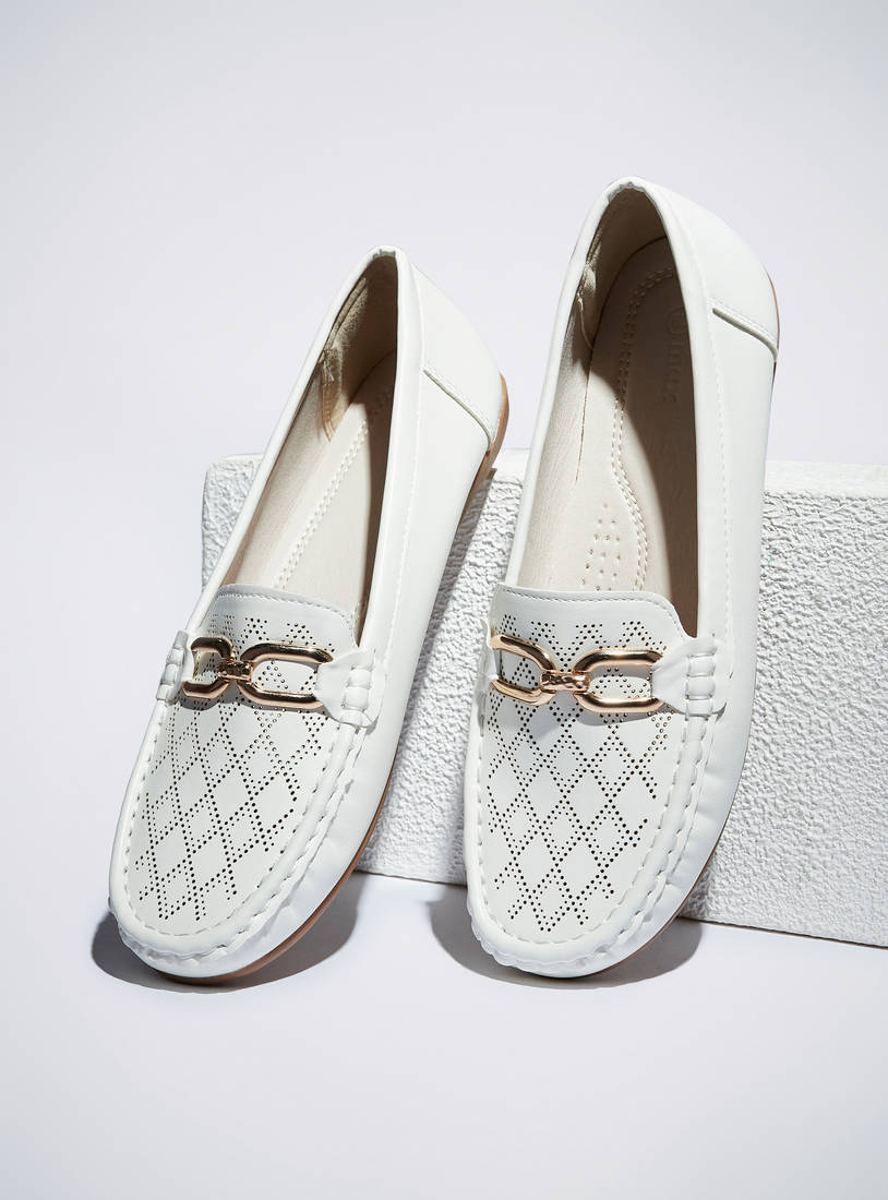 Textured Moccasin Shoes with Metallic Accent-Flats-image-1