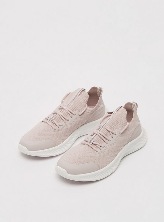 Textured Lace-Up Sneakers with Pull Tabs