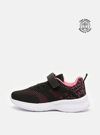 Textured Sports Shoes with Lace Detail and Hook and Loop Closure-Sports Shoes-image-0