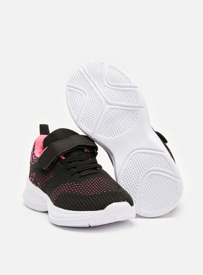 Textured Sports Shoes with Lace Detail and Hook and Loop Closure