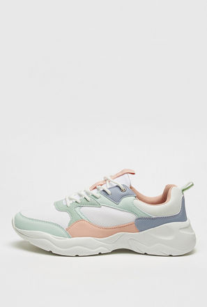 Colourblock Sneakers with Lace-Up Closure and Pull Tabs