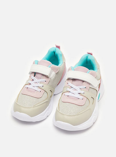 Colourblock Sports Shoes with Lace Detail and Hook and Loop Closure