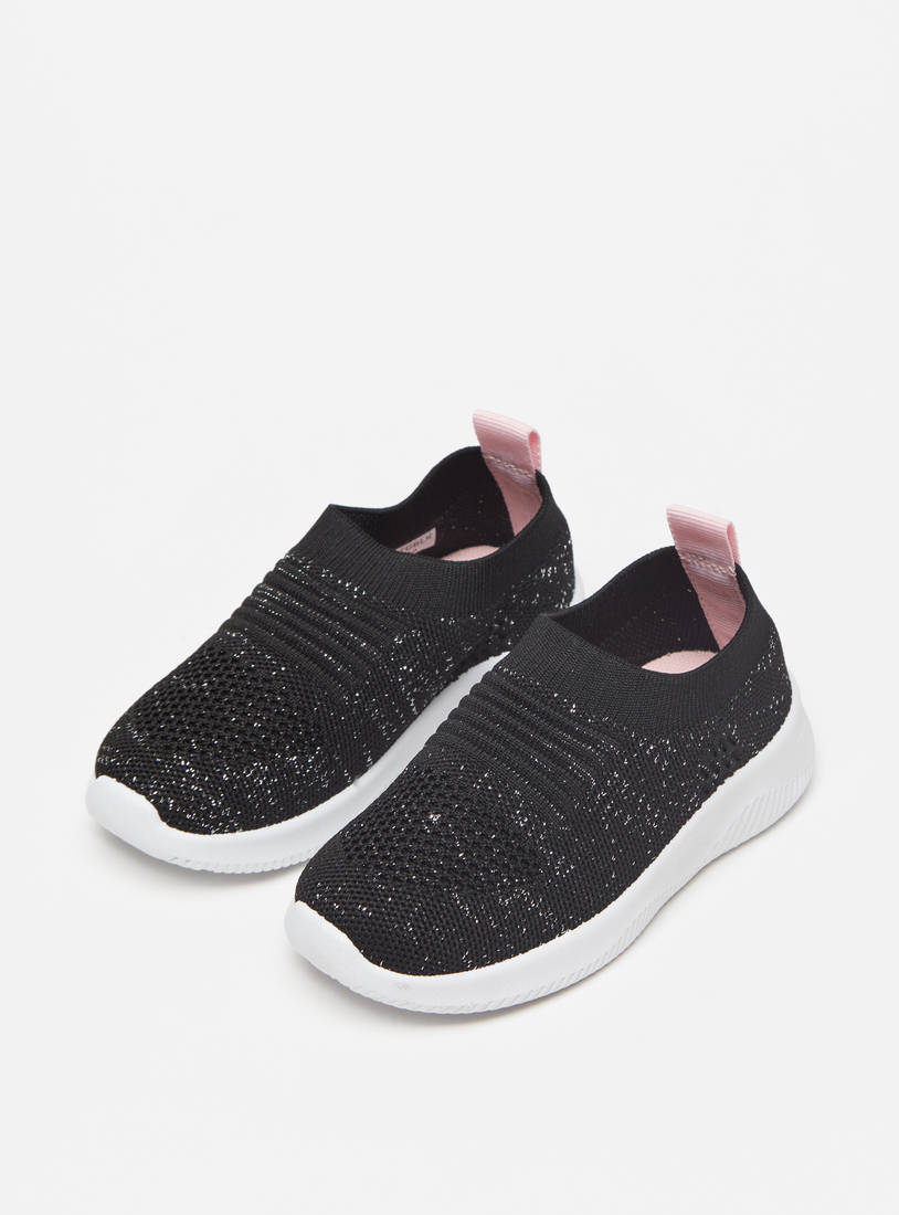 Glitter Textured Slip-On Walking Shoes-Sports Shoes-image-1