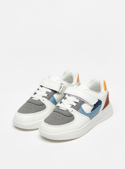 Colourblock Plimsoll Sneakers with Hook and Loop Closure-Sports Shoes-image-1