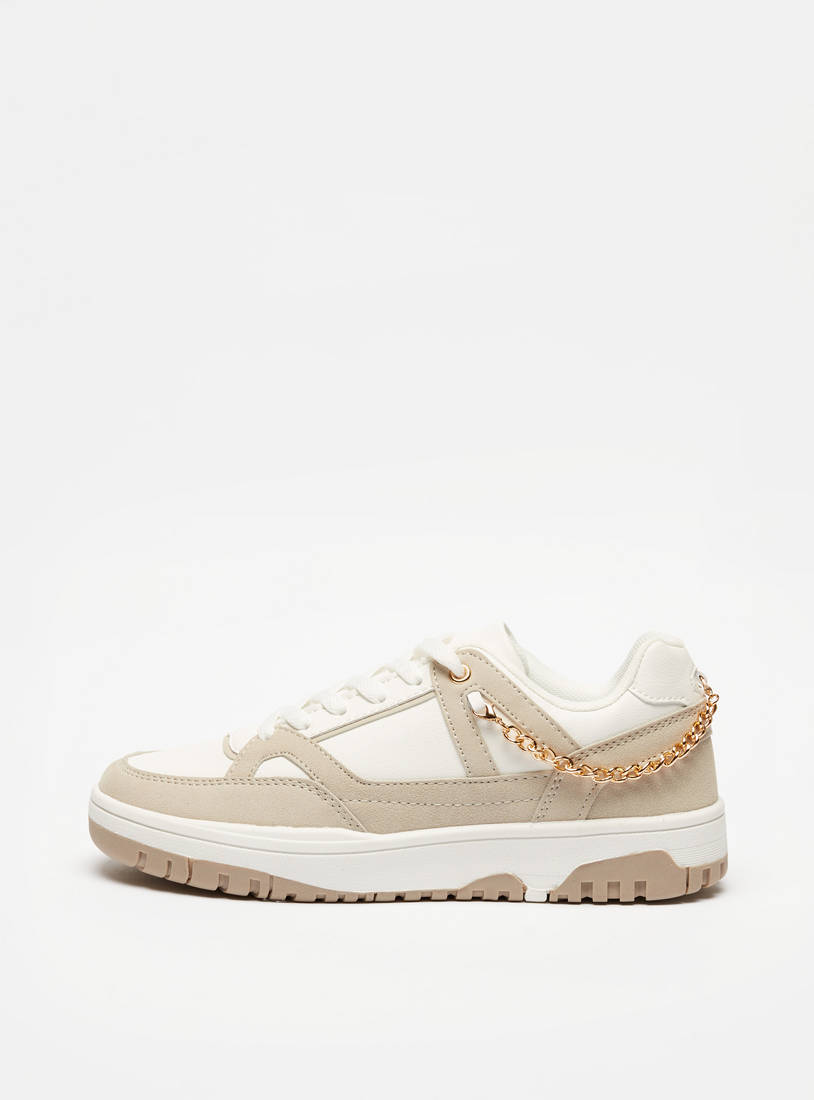 Panelled Sneakers with Lace-Up Closure and Chain Accent-Sneakers-image-0