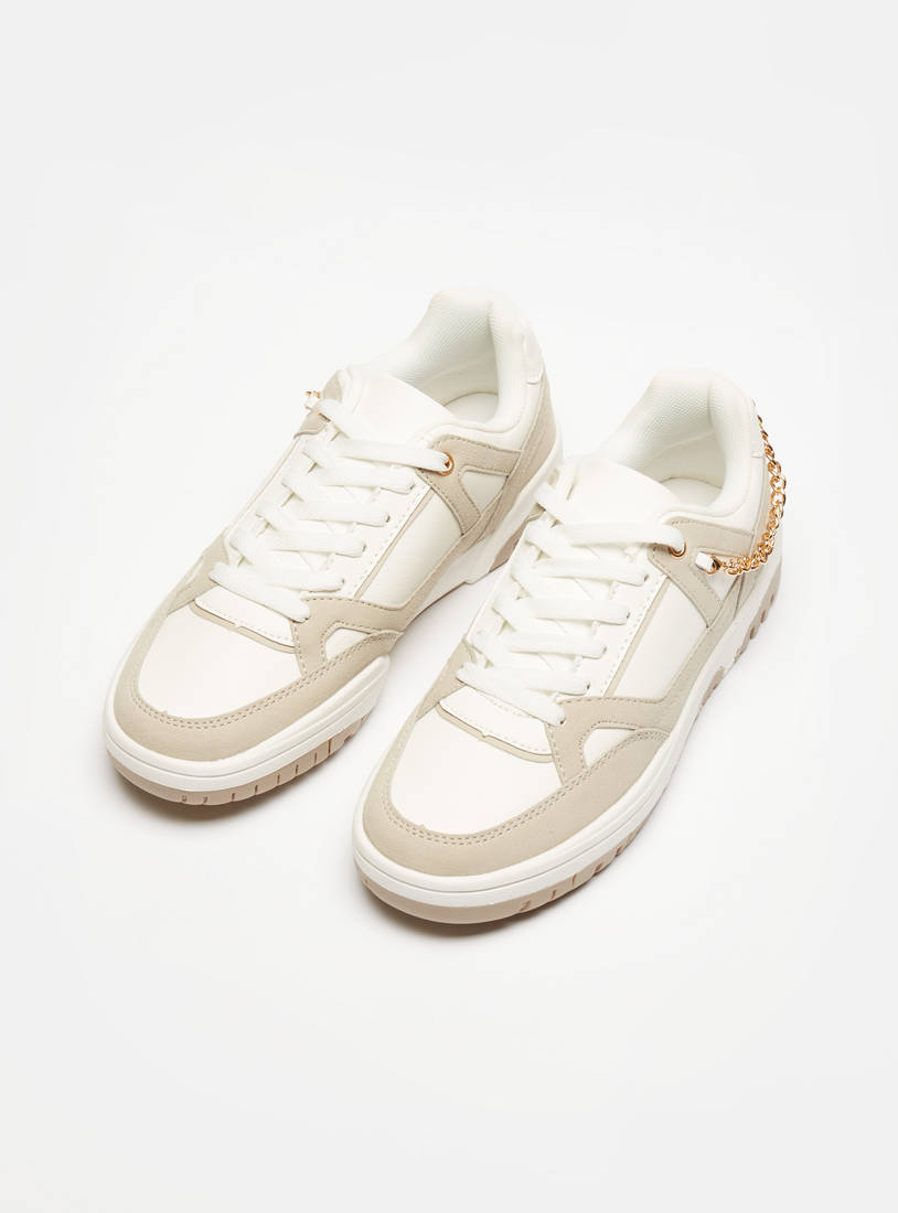 Panelled Sneakers with Lace-Up Closure and Chain Accent-Sneakers-image-1