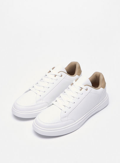 Plain Sneakers with Panel Detail and Lace-Up Closure-Casual Shoes-image-1