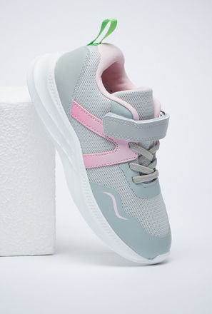 Textured Sneakers with Hook and Loop Closure-mxkids-shoes-girlstwotoeightyrs-sportsshoes-1
