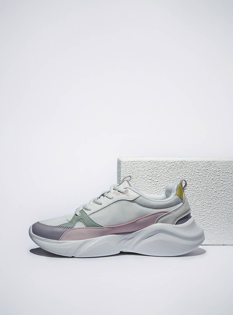 Colourblock Panel Detail Sneakers with Chunky Sole and Lace-Up Closure-Sneakers-image-1
