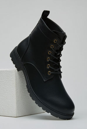 Plain Ankle Boots with Lace-Up Closure and Pull Tabs-mxmen-shoes-boots-3