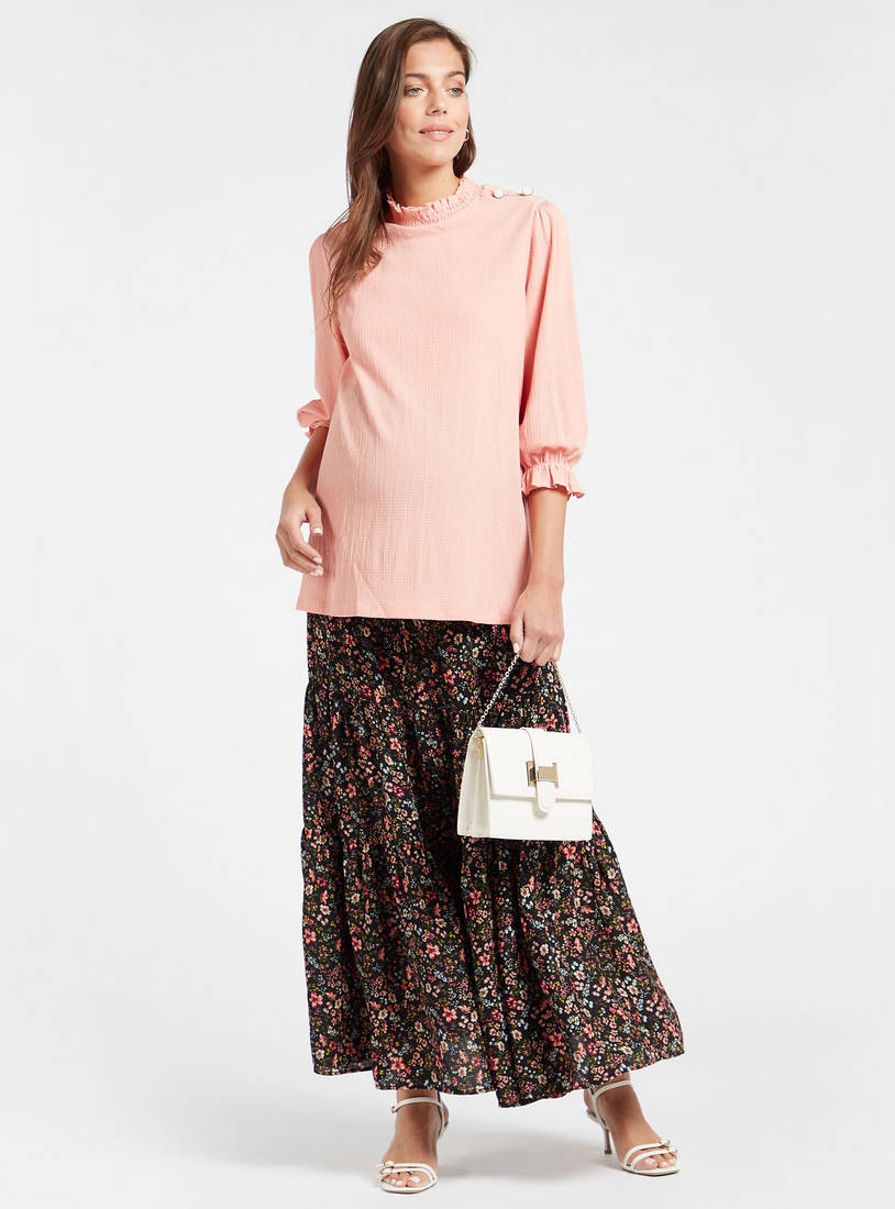 Floral Print Tiered Maternity Skirt-Skirts-image-1