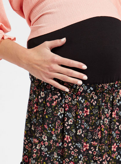 Floral Print Tiered Maternity Skirt