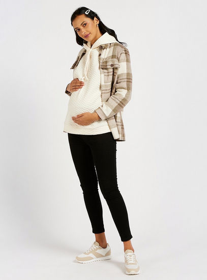 Textured Maternity Sweatshirt with Long Sleeves and Hood