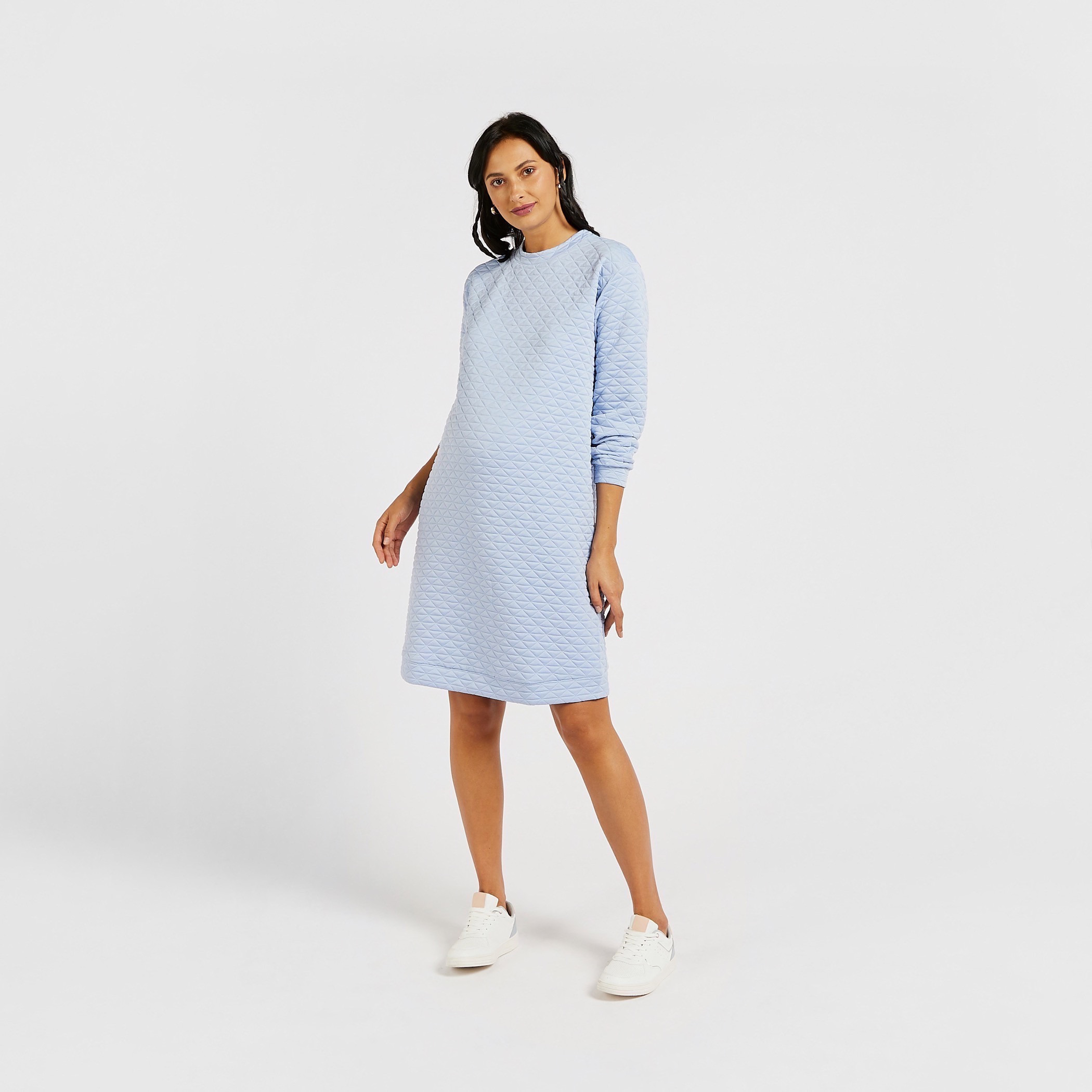 Shop Quilted Maternity Sweatshirt Dress with Long Sleeves Online Max Oman