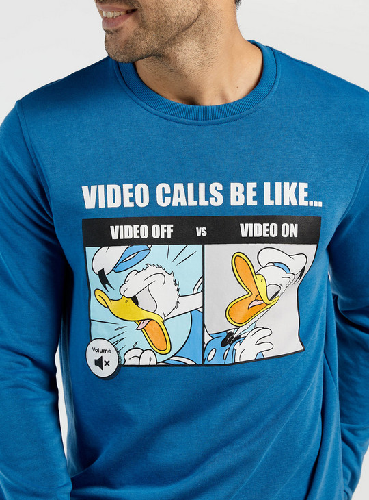 Donald Duck Print Sweatshirt with Round Neck and Long Sleeves