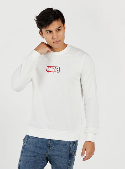 Marvel Print Sweatshirt with Round Neck and Long Sleeves