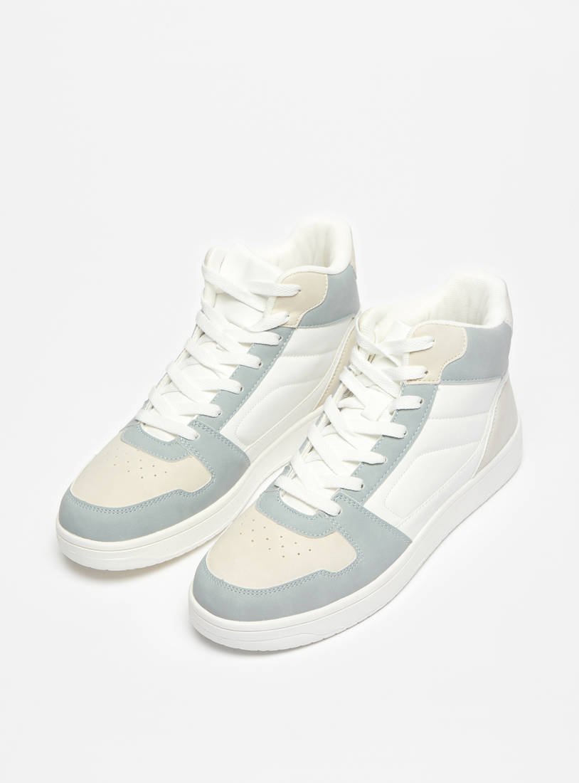 Colourblocked High Top Sneakers with Lace Up Closure-Sports Shoes-image-1