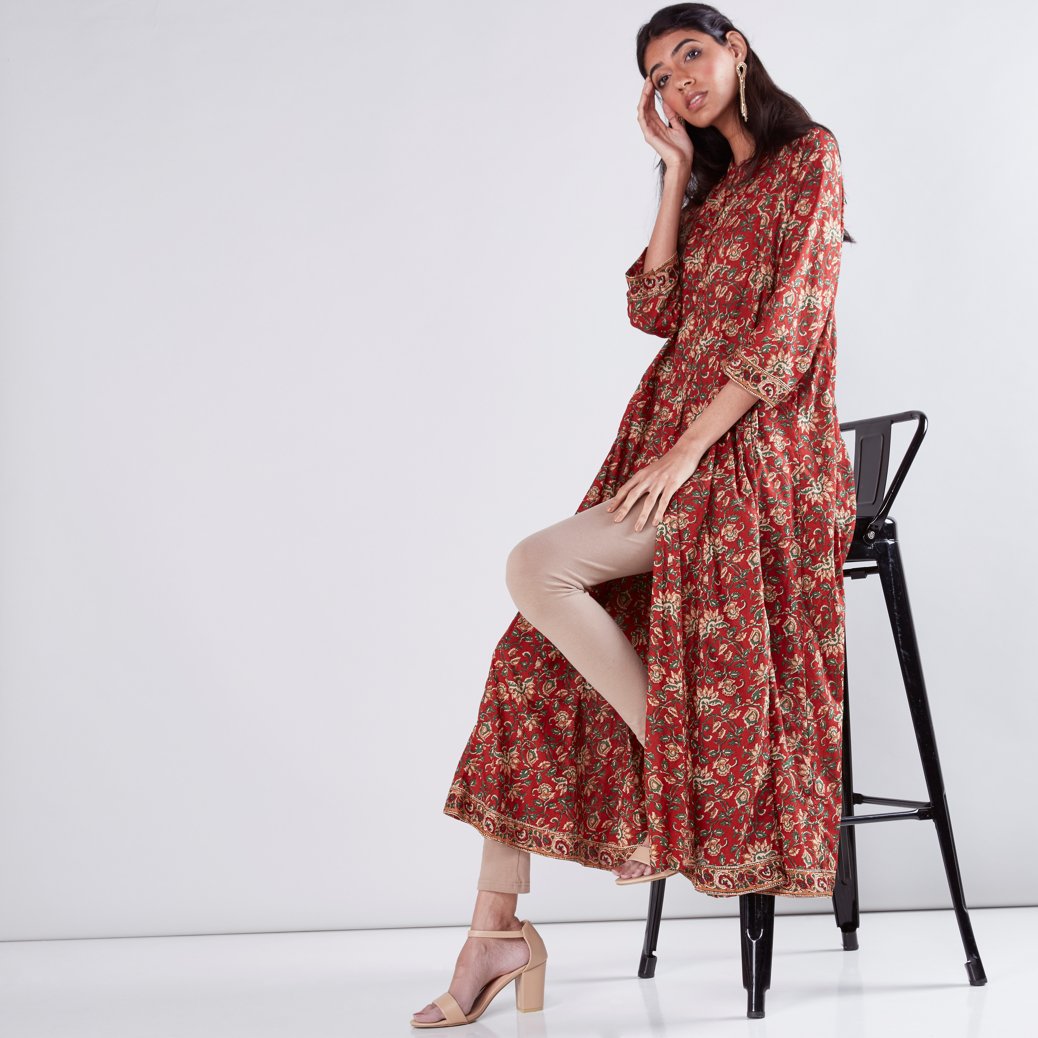 Floral front 2025 slit maxi tunic