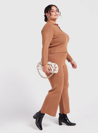 Ribbed Palazzo Pants with Elasticised Waistband