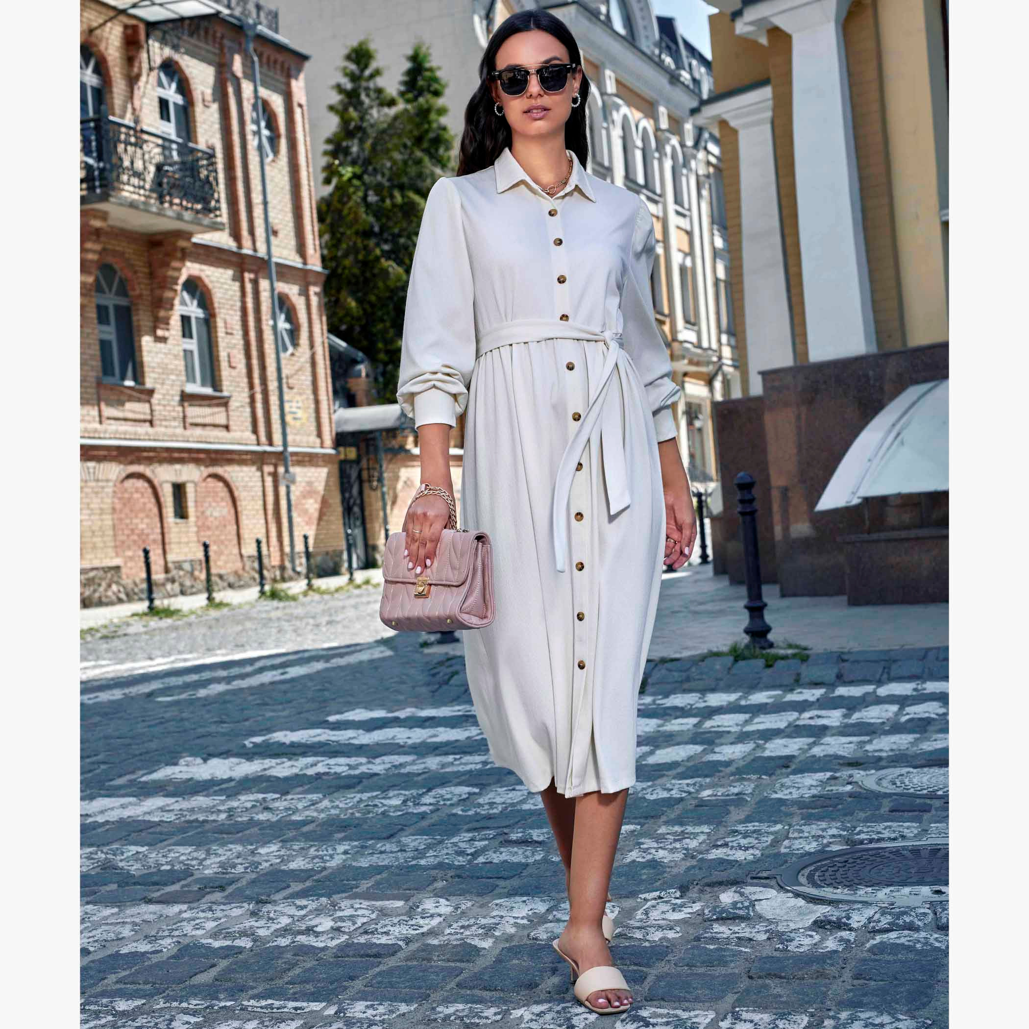 Shop Textured Midi Shirt Dress with Tie 