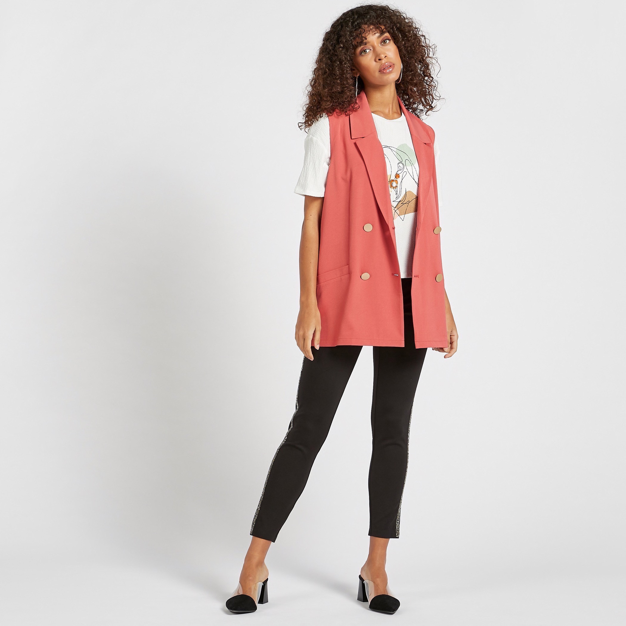 Pink sleeveless outlet jacket