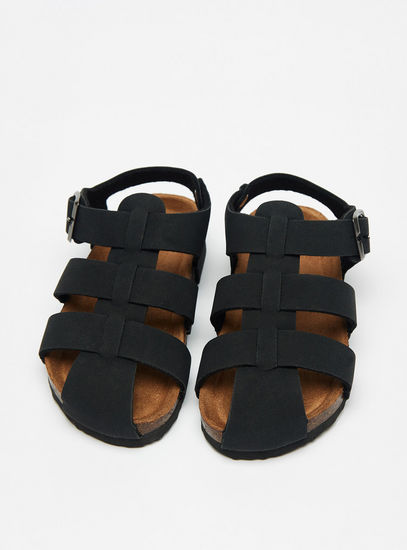 Solid Gladiator Sandals with Hook and Loop Closure-Sandals-image-1