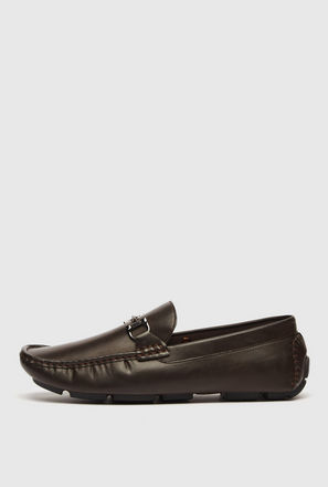Solid Slip-On Moccasins with Metal Detail