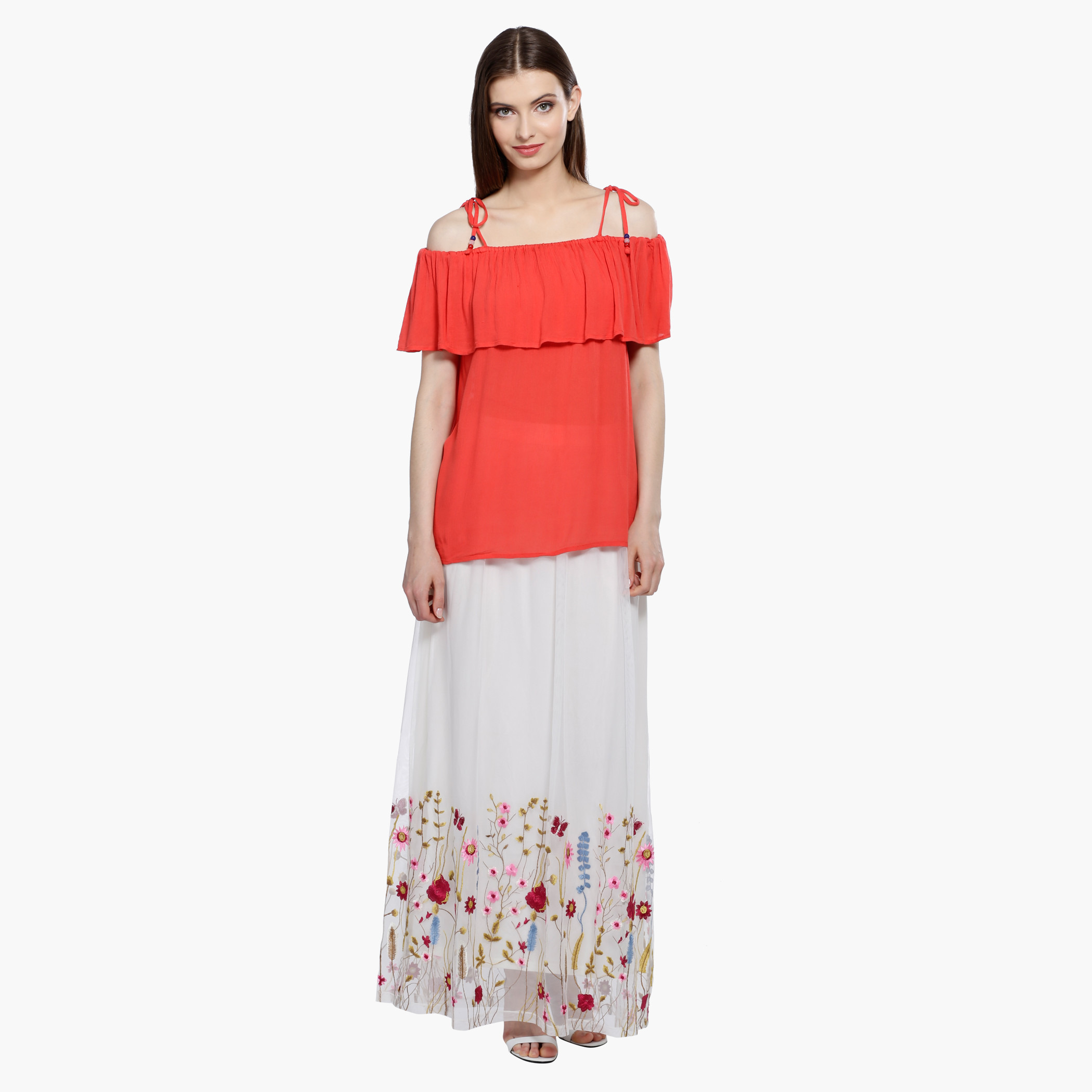 Shop Embroidered Maxi Skirt with Elasticised Waistband Online Max UAE