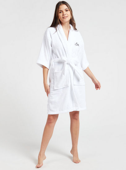 Textured Bathrobe with Tie Up Belt and Pockets-Bathrobes-image-0