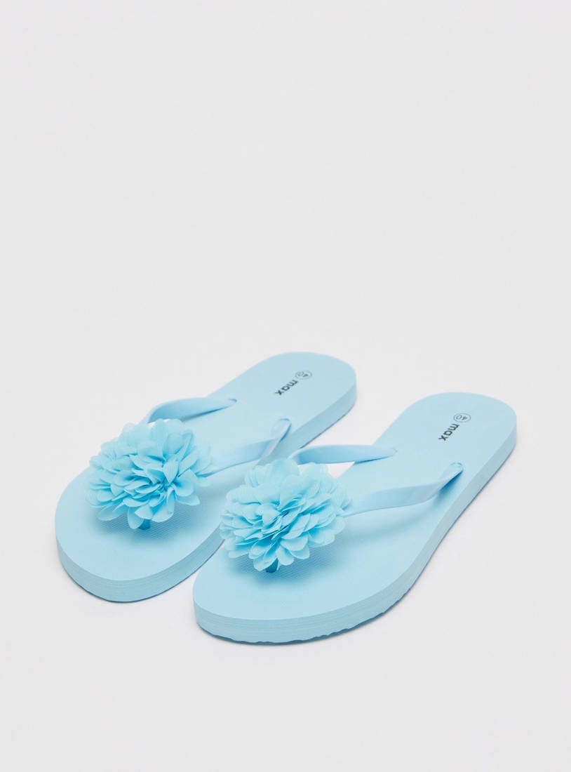 Slip-On Thong Slippers with Floral Applique-Flip Flops-image-1
