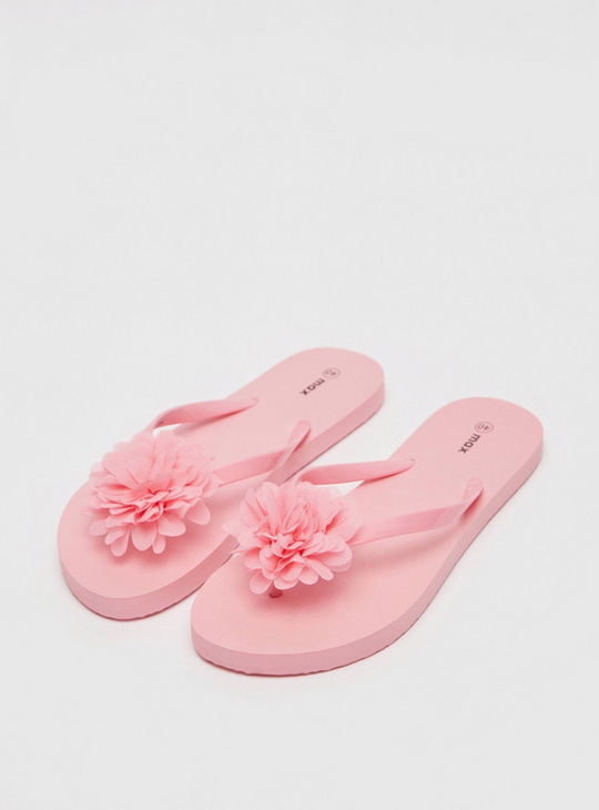 Slip-On Thong Slippers with Floral Applique