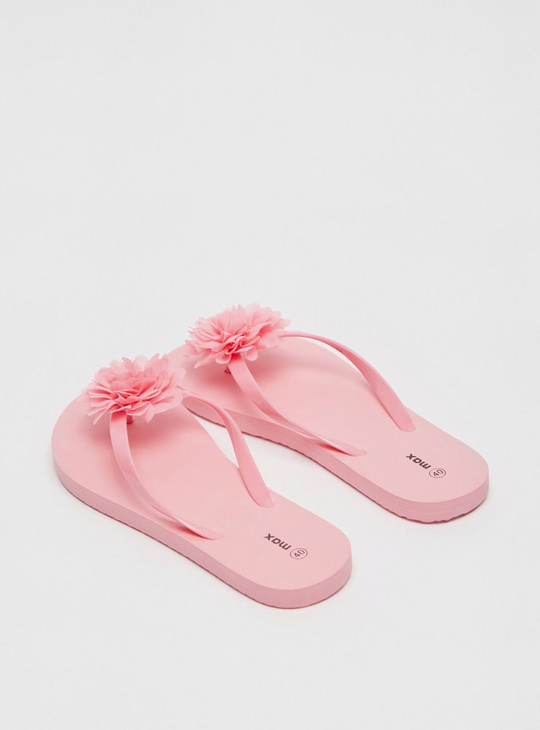 Slip-On Thong Slippers with Floral Applique