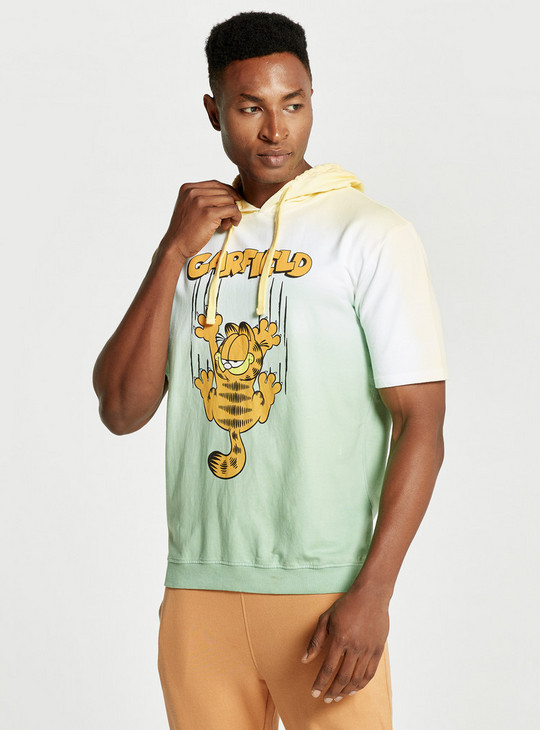 Garfield Print Hooded Sweatshirt with Short Sleeves