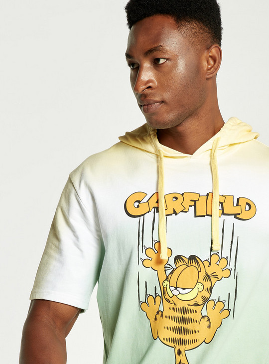 Garfield Print Hooded Sweatshirt with Short Sleeves