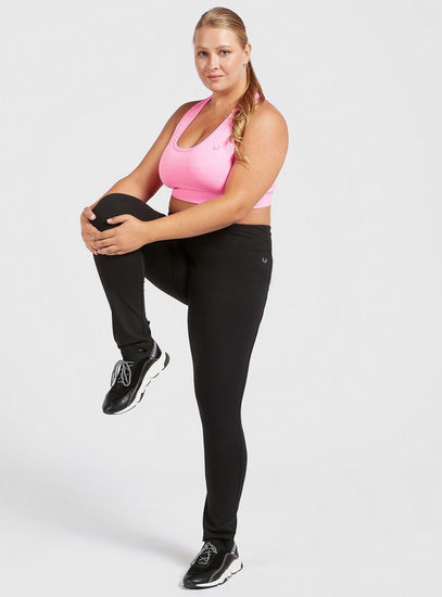 Solid Activewear Leggings in Slim-Fit with Elasticised Waistband-Leggings-image-1