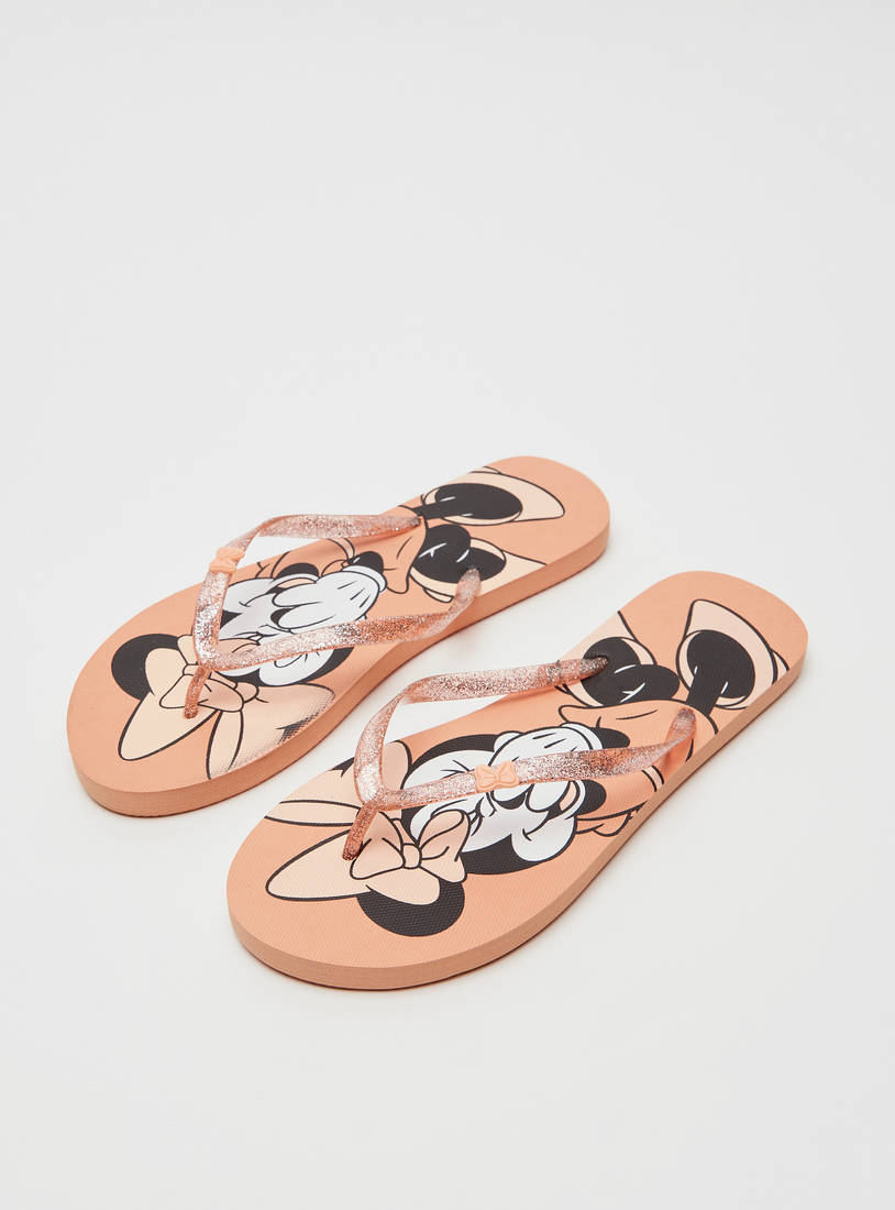 Minnie Mouse Print Flip-Flop with Glitter Straps-Flip Flops-image-1