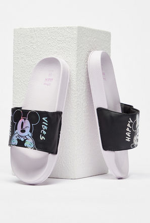 Mickey and Minnie Mouse Iridescent Print Slip-On Slide Slippers-mxwomen-shoes-sandals-0