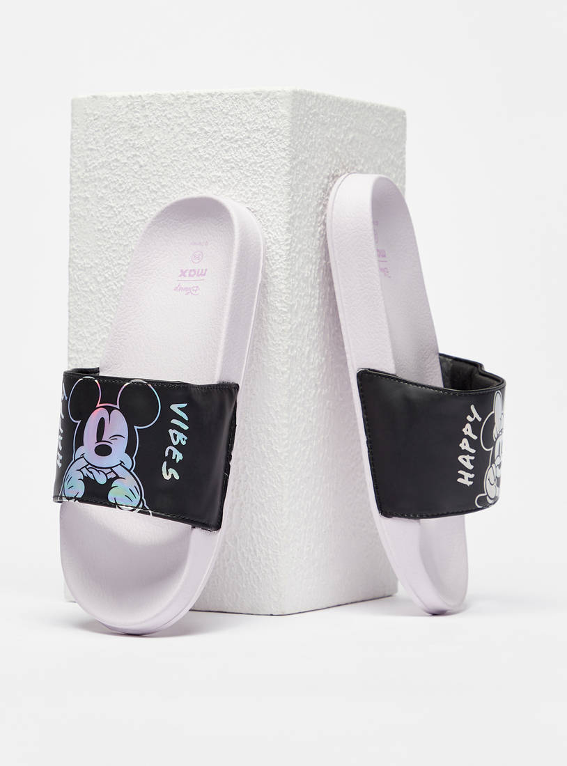 Mickey and Minnie Mouse Iridescent Print Slip-On Slide Slippers-Sandals-image-0