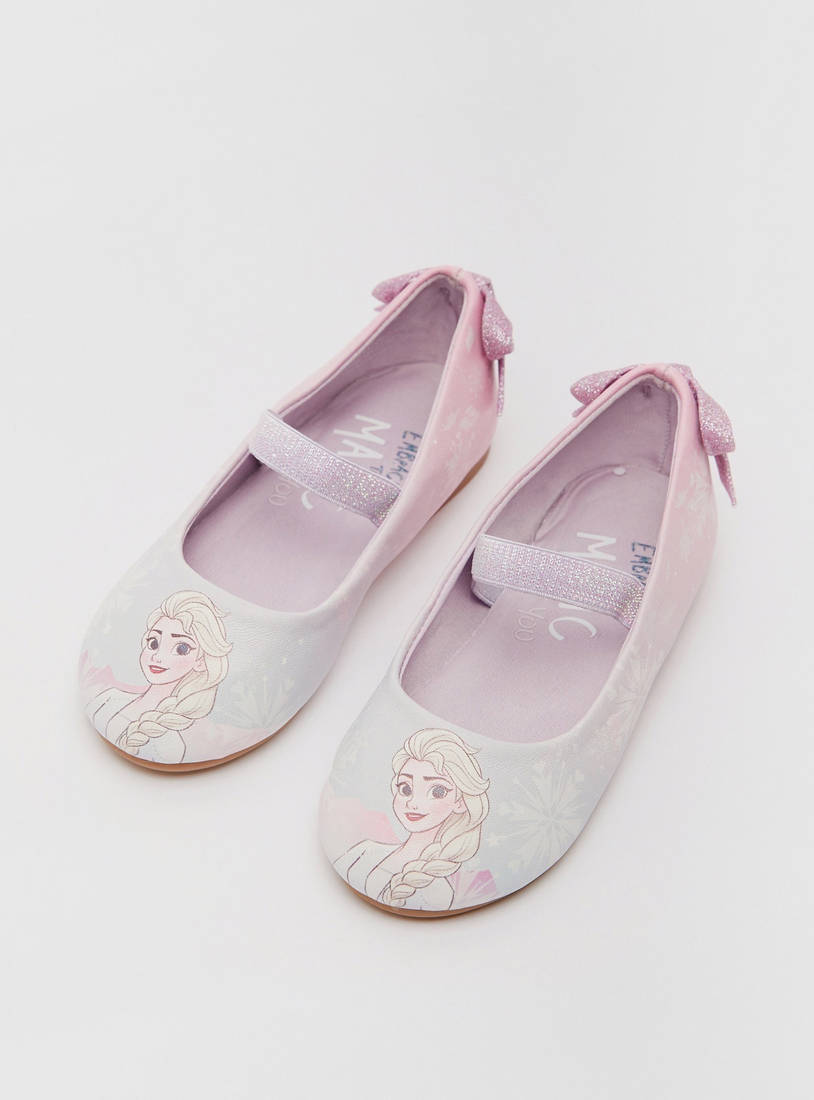 Elsa Themed Ballerinas with Elasticated Closure and Bow Applique-Casual Shoes-image-1