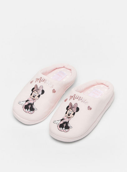 Minnie Mouse Print Bedroom Slide Slippers with Glitter Detail