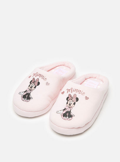 Minnie Mouse Glitter Print Slip-On Bedroom Mules