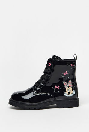 Minnie Mouse Print Boots with Zip Closure