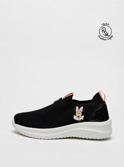 Textured Slip-On Sneakers with Minnie Mouse Applique and Pull-Up Tab