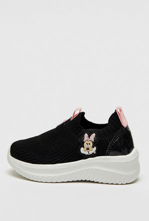 Textured Slip-On Sneakers with Minnie Mouse Applique and Pull-Up Tab