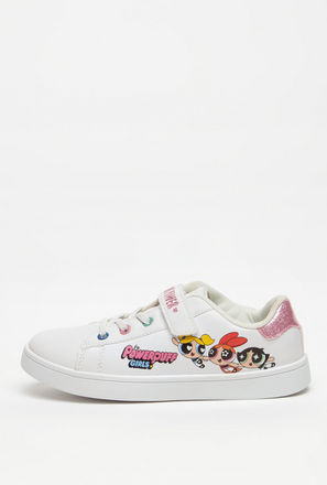 The PowerPuff Girls Print Sneakers with Lace Detail and Hook and Loop Closure