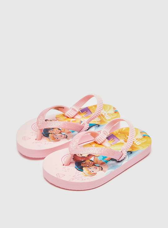 Disney Princess Print Beach Slippers with Back Strap