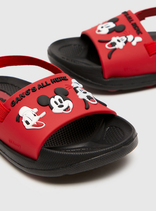 Mickey Mouse Embossed Slide Slippers with Elasticated Strap